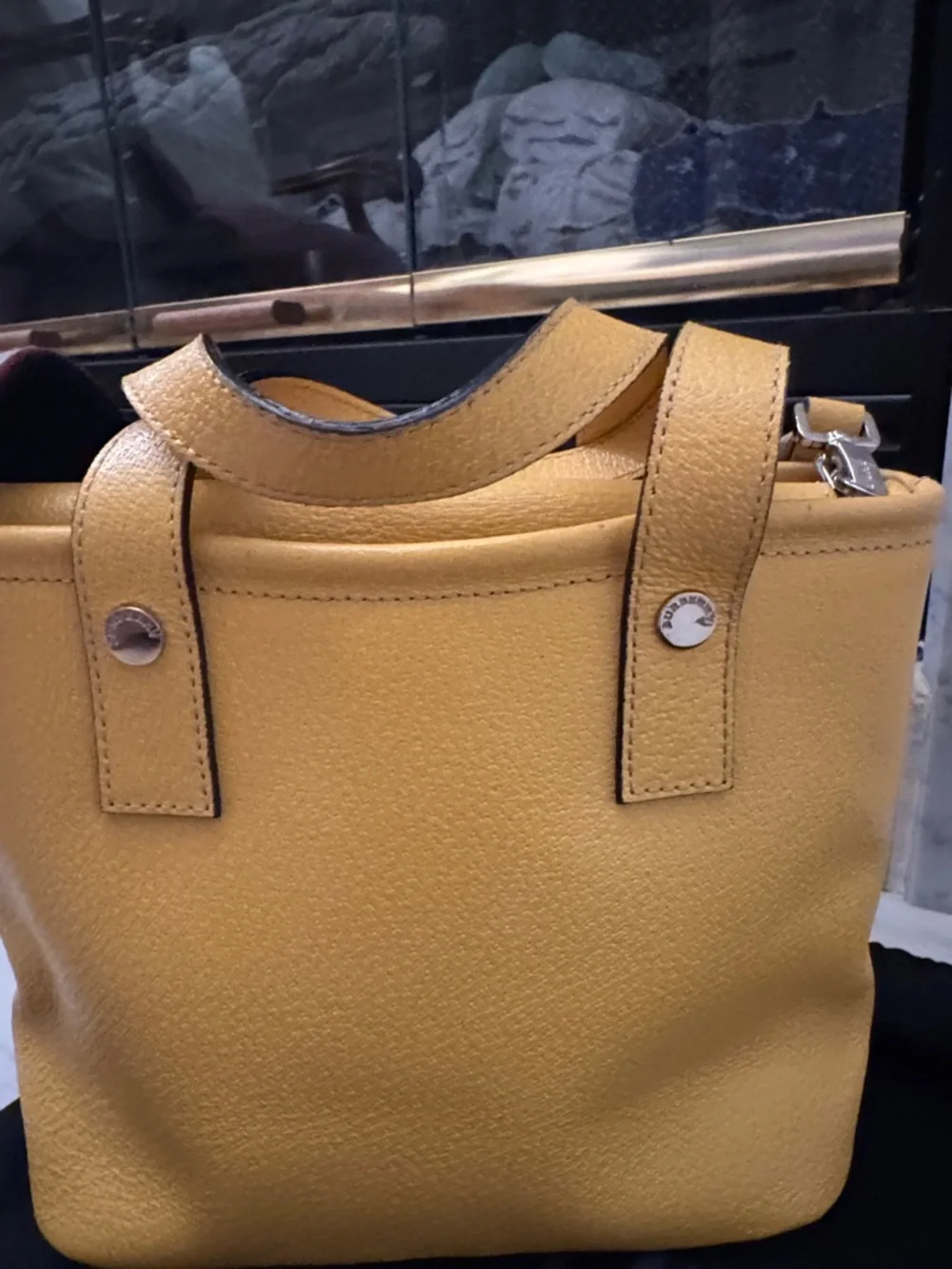 Burberry Yellow Pebbled Leather Mini Bag with Striped Strap - Picture 10 of 13